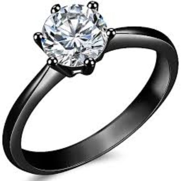 Midnight Sapphire Solitaire Ring Gunmetal Finish SZ 9.5 NEW IN BOX! - Picture 2 of 7